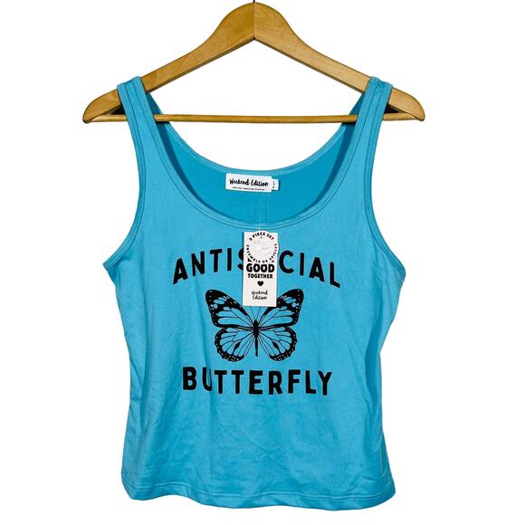 NEW! Weekend Edition Antisolcial Butterfly Tank Top Casual - L - Picture 1 of 3